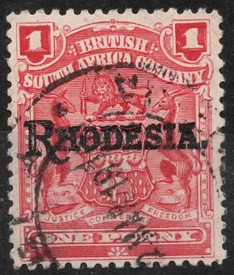 SG101 usado 1909 1d sobreimpresión "RHODESIA" British South Africa Company edición Foto 1 de 2