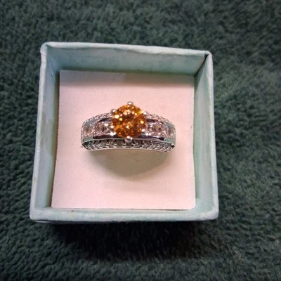 Size 6 Rhodium/Sterling Ring Made With Amber Zirconia From Swarovski  (1006) - Image 1 of 4