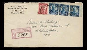 REGISTERED 1931 AD COVER CLIPPER APPROVAL SERVICE MASS. COMBO FKD w/OVAL CANCELS - Picture 1 of 5