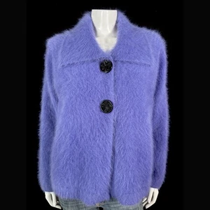Cappotto giacca maglione foderato viola VENESHA 80% angora fuzzy vintage 42 nel busto - Foto 1 di 9