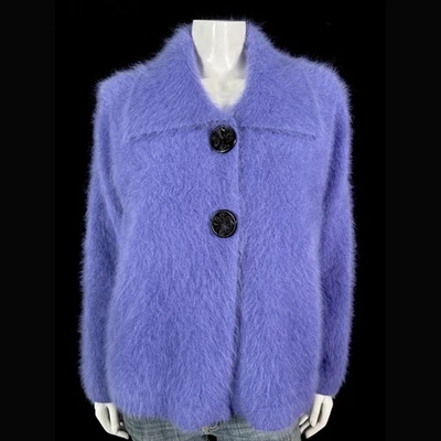 80% Angora Fuzzy Vintage VENESHA Purple Lined Sweater Jacket Coat 42 in bust - Image 1 of 4