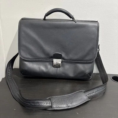 Bolso Mensajero Samsonite Cuero Laptop CON LLAVE Bandolera Negra De Colección-Usado Foto 1 de 4