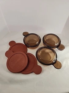 Grab It Bowls 3 Corning Ware Visions Amber Glass V-150-B Glass Plastic Lids - Picture 1 of 6