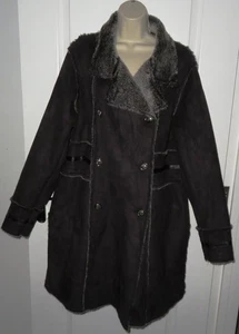 NEW Womens🦋ELEGANCE🦋black pockets sheep skin faux fur trim coat size 20/22 - Picture 1 of 5