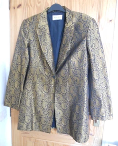 PLANET GOLD BLACK PATTERNED SINGLE BREASTED SILK JACKET 12 - Picture 1 of 2