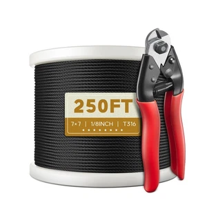 250FT 1/8" T316 Black Stainless Steel Cable, Black Wire Rope Aircraft Cable f... - Bild 1 von 8