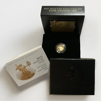 2023-W 1/10 Oz. American Eagle. Prueba de oro de una décima onza de $5 con caja y C.O.A. Foto 1 de 4