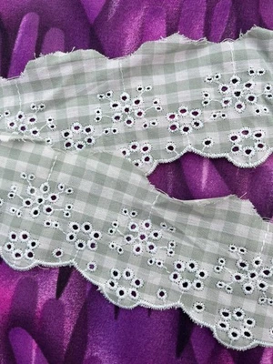 Green Gingham Cotton Broderie Anglaise Trim - Image 1 of 4