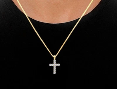 Collar EF/VS 1,25 quilates cruz de diamantes de oro macizo de 14 k de 18" de 1" de alto cultivado en laboratorio Foto 1 de 4