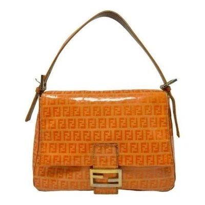 Bolso de Hombro Fendi Zucchino Mama Forever Charol Naranja Baguette Foto 1 de 4