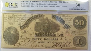 T-14 $50 1861 Confederate Note  PCGS VF 30 - Picture 1 of 2