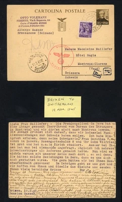 1945 Germany Occ Italy Postcard Switzerland H/S German Military Refugee 19/3/45 - Image 1 of 3