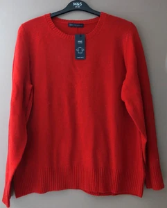 M&S WOLLREICHE MISCHUNG RUNDHALSAUSSCHNITT GERIPPTER PULLOVER CHILI GRÖSSE 24 PETITE - NEU MIT ETIKETT - Bild 1 von 2