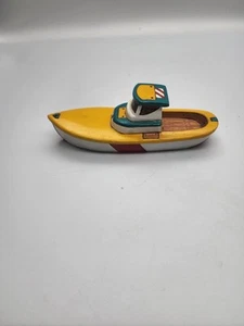 HANDMADE HAND CARVED WOODEN TOY BOAT NAMED FASTER SIGNED BY JEFF BOHRER - Picture 1 of 6