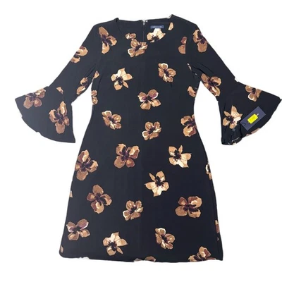 Vestido Tommy Hilfiger Floral Negro/Marrón Línea A Ajuste y Acampanado Mujer Talla 6 Nuevo con Etiquetas Foto 1 de 4