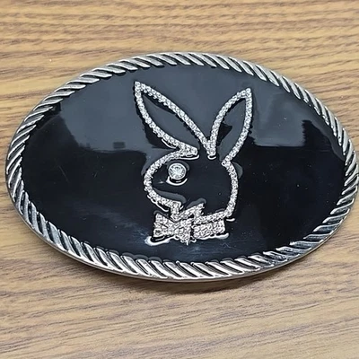 Hebilla de cinturón vintage Playboy Bunny ovalada negra esmaltada 4" Foto 1 de 4