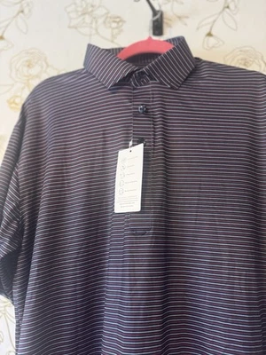 Collars and Co. Polo Shirt Mens Large Navy Blue Red Striped Dress Collar NWT - Image 1 of 4
