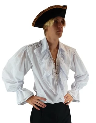Pirate Frill Shirt Medieval Fancy Dress Mens Buccaneer Caribbean Ruffle Shirt - Image 1 of 4
