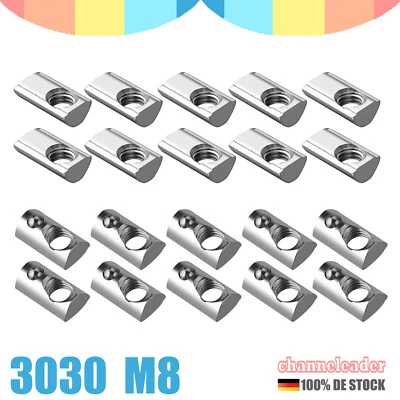100pcs Nutensteine mit Kugel Steg Gewinde M8 Nut 8 für 30x30 Aluprofil Profile - Bild 1 von 4