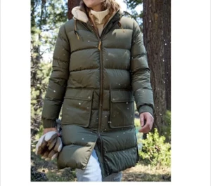 LL Bean Womens SMALL Mountain Classic Down Coat Sherpa Lined Parka Green NWT - Picture 1 of 21