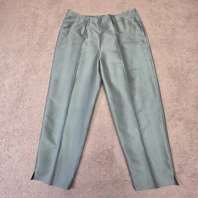 Hillard & Hanson Women’s 100% Silk Pants Size 16 Green Striped Side Zip NEW - Image 1 of 4
