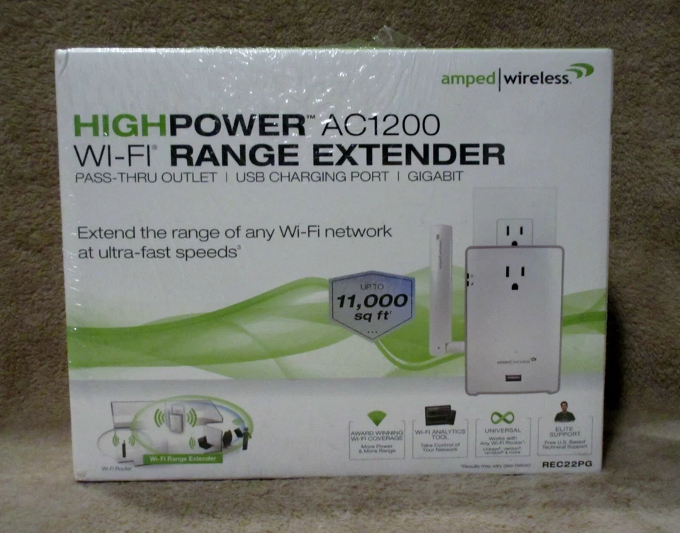 New Amped Wireless High Power Range Extender with AC Pass-Thru REC22PG  - Image 1 of 4