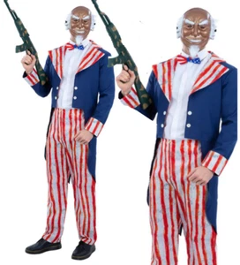 Uncle Sam 4th July American Fancy Dress Costume Horror Patriot Outfit Mens + Mas - Picture 1 of 5