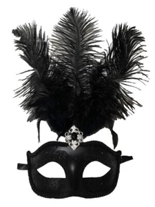 Pluma negra Mascarada veneciana Máscara Mardi Gras Acento plateado - Imagen 1 de 4