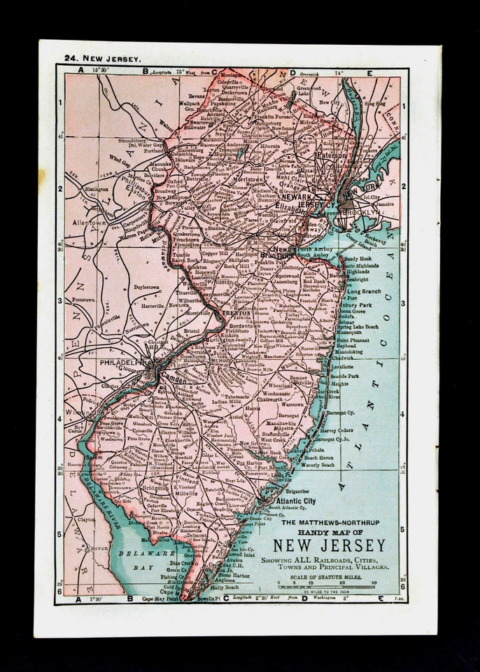 Mapa práctico de Nueva Jersey 1900 Mathews-Northrup - Trenton Princeton Newark Camden Foto 1 de 1