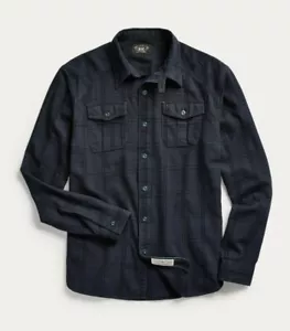 RRL Ralph Lauren Check Plaid Dobby Blu Indaco Camicia Camicia da Lavoro Uomo Medium M - Foto 1 di 3
