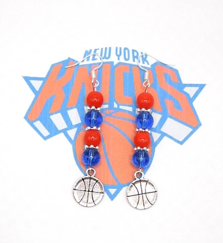 NEW--NEW YORK KNICKS NBA BASKETBALL EARRINGS-HANDCRAFTED-VERY NICE Cover