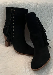 Coach DAMEN Größe 10 SCHWARZ Tamsin Stiefeletten Schwarz Veloursleder Fransen Booties - Bild 1 von 11