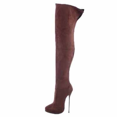 New 16cm Ultra Metal Heel Platform High Heel Suede Sexy Girls Thigh High Boots - Image 1 of 4