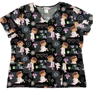 Disney Doc McStuffins Scrub Top Womans Large Black V-Neck - Picture 1 of 6