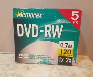 Nuevo Precintado Memorex DVD-RW Pack de 5, 120 min Video, 4.7GB, 1x y 2x Compatible - Imagen 1 de 4