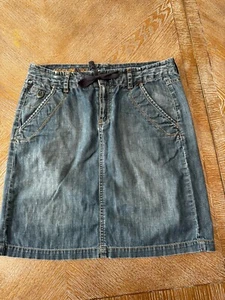 Eddie Bauer Denim Skirt Sz 6 Mini Drawstring Waist 32” Length 19” 100% Cotton - Picture 1 of 5