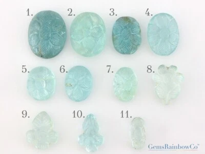 Aquamarine Carving, Carved Gemstone, Natural AAA Quality Aquamarine Carved Oval - Image 1 of 4