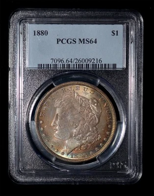 PCGS MS64 1880 Morgan Silver Dollar nicely toned both side - Image 1 of 4