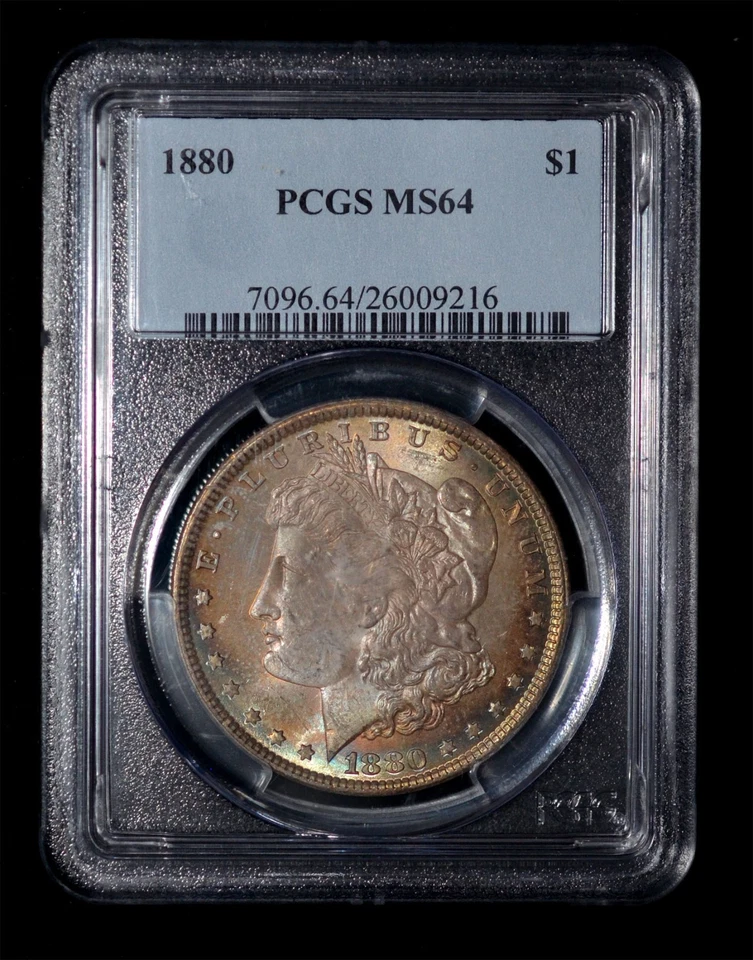 PCGS MS64 1880 Morgan Silver Dollar nicely toned both side - Image 1 of 4