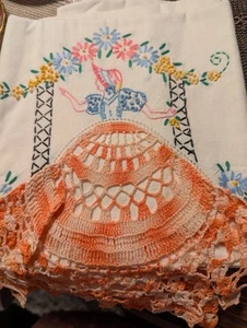 Vintage Crochet Lace Standard Cotton Pillowcase Pair White Yellow Unused - Picture 1 of 5