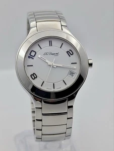 S.T. Dupont Geometrie Watch Quartz Steel White Dial Date Swiss Made NOS - Imagen 1 de 15