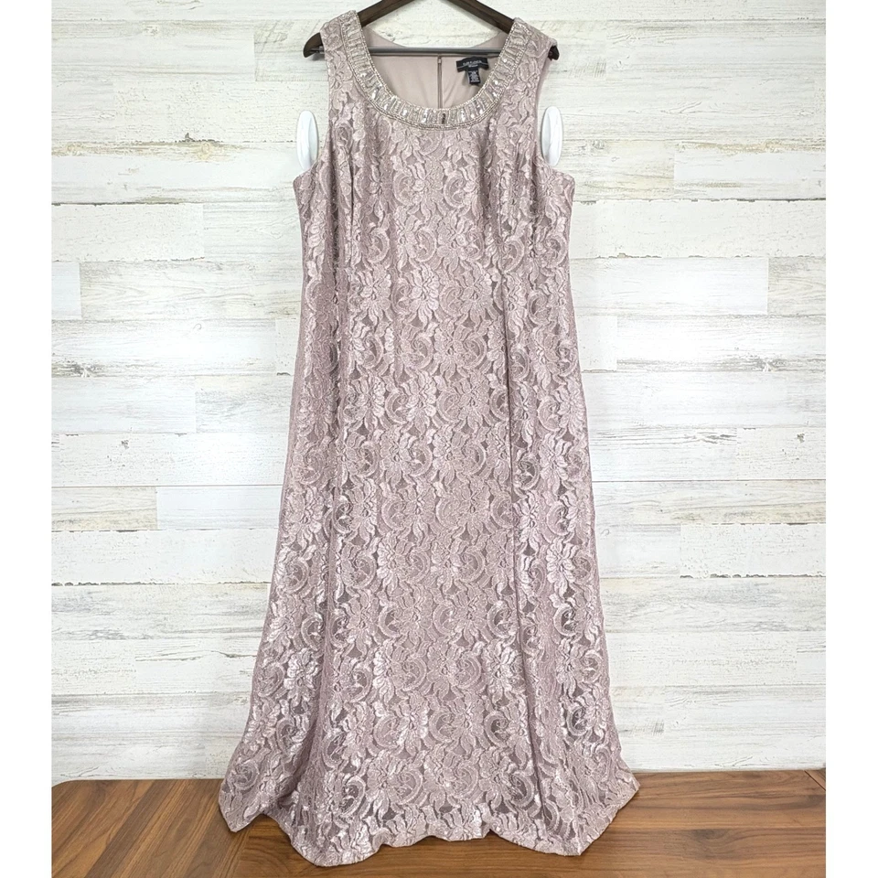 Vestido de Noche R&M Richards 22W Brillo Rosa Encaje Lentejuelas Cuentas Formal Foto 1 de 4