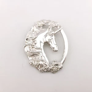 Ciondolo Gorham argento sterling grande ovale stravagante unicorno floreale 1,75" pollici - Foto 1 di 9