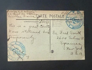 1918 Scarce WWI US Naval Air Station at Pauillac France Censored Post Card to NY - Picture 1 of 2