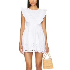 Tularosa Prarie Mini Dress White XL Cotton Ruffle Embroidered Romantic $188 NEW - Picture 1 of 8