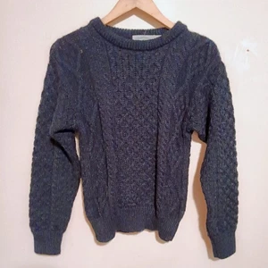 Aran Crafts Irish Aran Unisex Sweater-Size XS-Merino Wool-Denim Blue-NEW - Picture 1 of 9