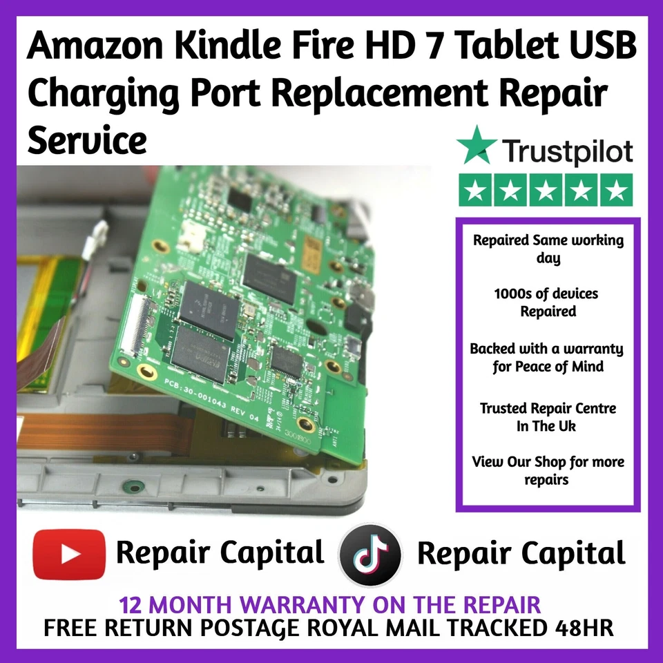 Amazon Kindle Fire HD 7 Tablet USB Charging Port Replacement Repair Service - Image 1 of 1