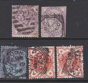 1883-92 QUEEN VICTORIA SET 5 GREAT BRITIAN PRE-DECIMAL STAMPS WITH PERFINS VFU#5 - Picture 1 of 2