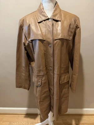 Chaqueta vintage de cuero tostado claro para mujer, XL Foto 1 de 4