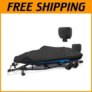 1200D Waterproof Boat Cover with Windproof Straps - Fits Bass & Tri-Hull Boats - Foto 1 di 8